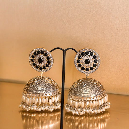 Black Oxidised Silver Jhumki